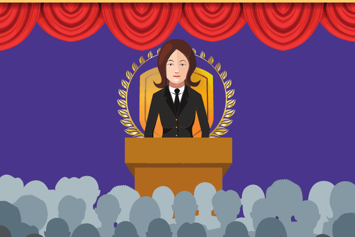 female politician giving a speech