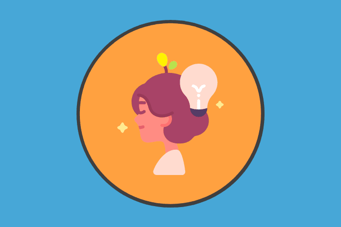 A woman with a lightbulb above her head