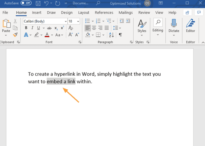 how to make a hyperlink highlight text microsoft word