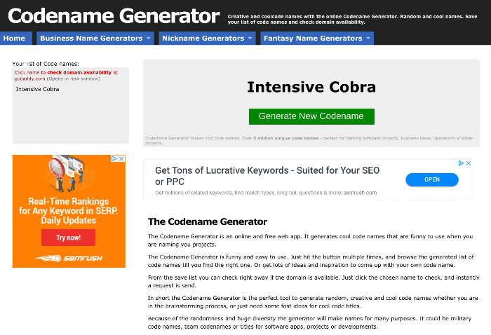 blog name generator codename generator
