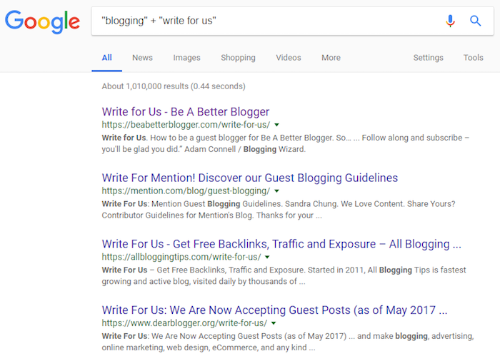 Use Google to find best places to guest blog.