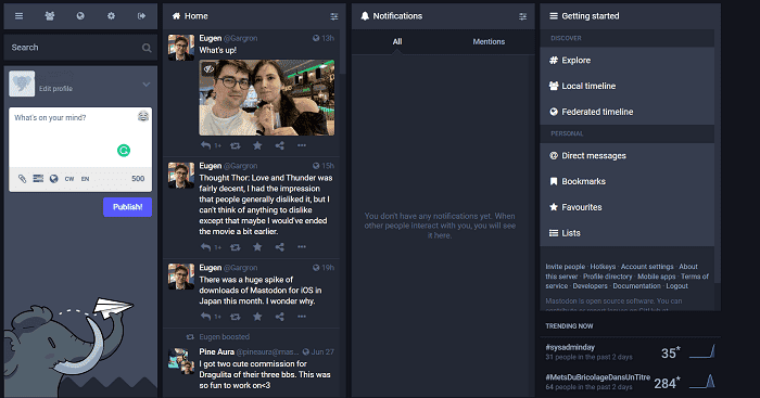 Screenshot of Mastodon interface with newsfeed
