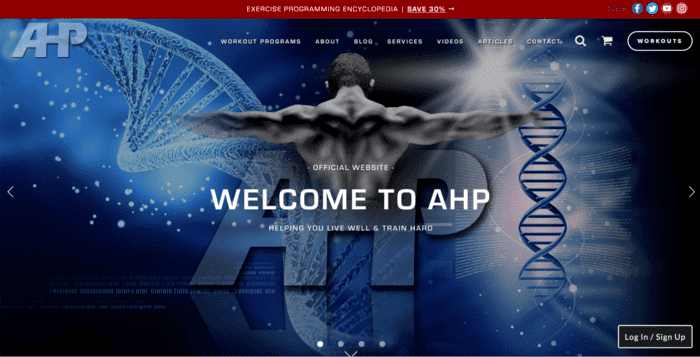 Home page for health and fitness blog called AHP