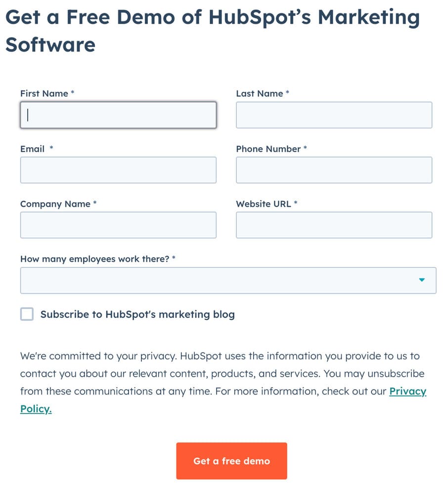 landing page lead generation example from hubspot