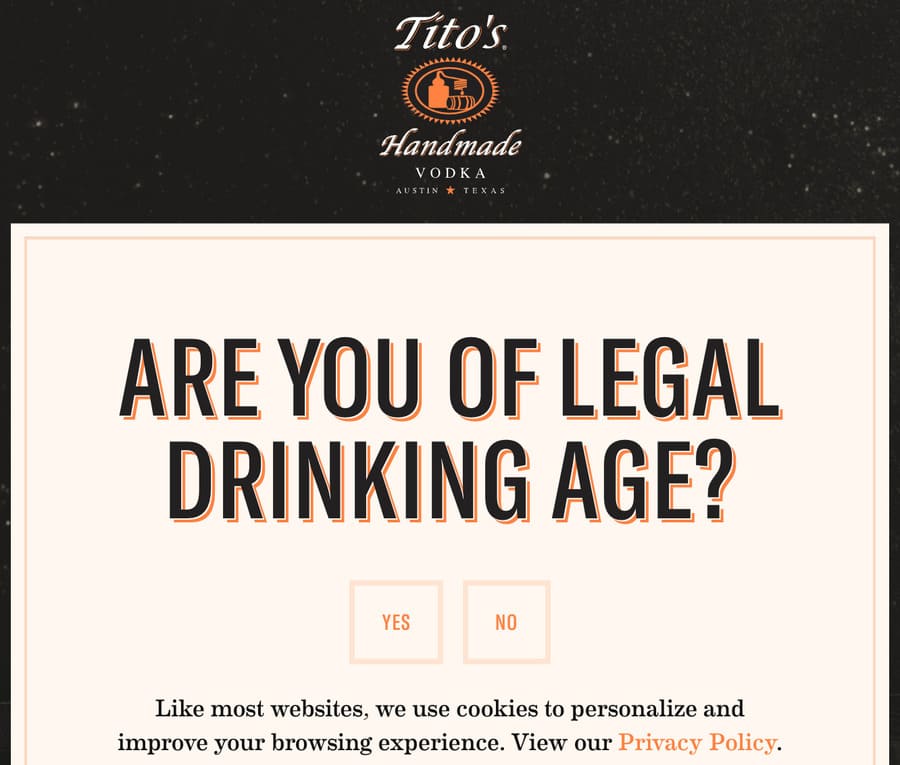 landing page splash page example from tito's