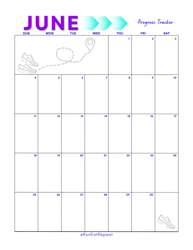 June Calendar for Runners free printable